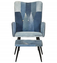 Sessel mit Hocker Blau Denim Patchwork Canvas