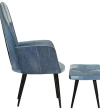 Sessel mit Hocker Blau Denim Patchwork Canvas