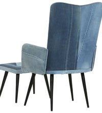 Sessel mit Hocker Blau Denim Patchwork Canvas