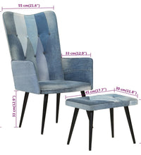 Sessel mit Hocker Blau Denim Patchwork Canvas