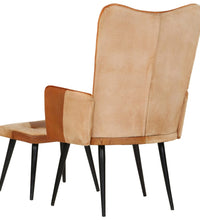 Sessel mit Hocker Braun Echtleder und Canvas