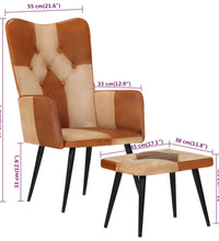 Sessel mit Hocker Braun Echtleder und Canvas