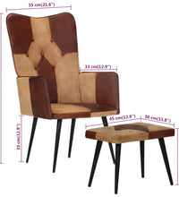 Sessel mit Hocker Braun Echtleder und Canvas