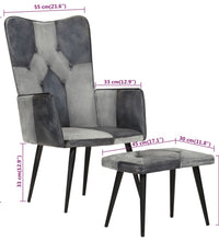 Sessel mit Hocker Grau Echtleder und Canvas