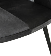 Sessel mit Hocker Schwarz Echtleder und Canvas