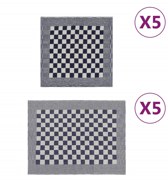 10-tlg. Handtuch-Set Blau und Weiß Baumwolle