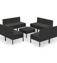 9-tlg. Garten-Lounge-Set mit Auflagen Poly Rattan Schwarz