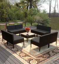 9-tlg. Garten-Lounge-Set mit Auflagen Poly Rattan Schwarz