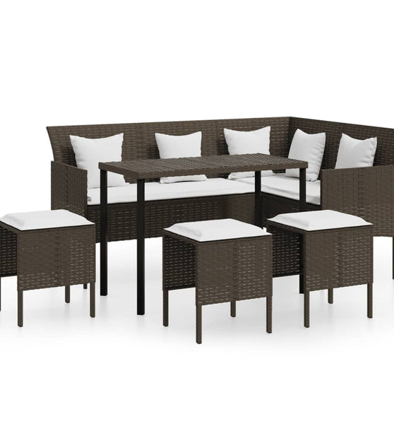 5-tlg. Sofagarnitur in L-Form mit Kissen Poly Rattan Braun