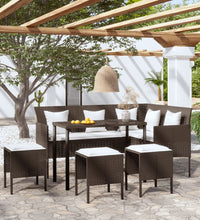 5-tlg. Sofagarnitur in L-Form mit Kissen Poly Rattan Braun