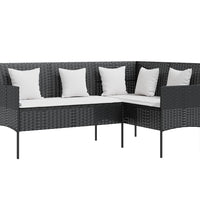 5-tlg. Sofagarnitur in L-Form mit Kissen Poly Rattan Schwarz