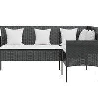5-tlg. Sofagarnitur in L-Form mit Kissen Poly Rattan Schwarz