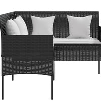 5-tlg. Sofagarnitur in L-Form mit Kissen Poly Rattan Schwarz