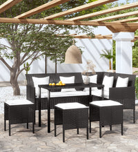 5-tlg. Sofagarnitur in L-Form mit Kissen Poly Rattan Schwarz