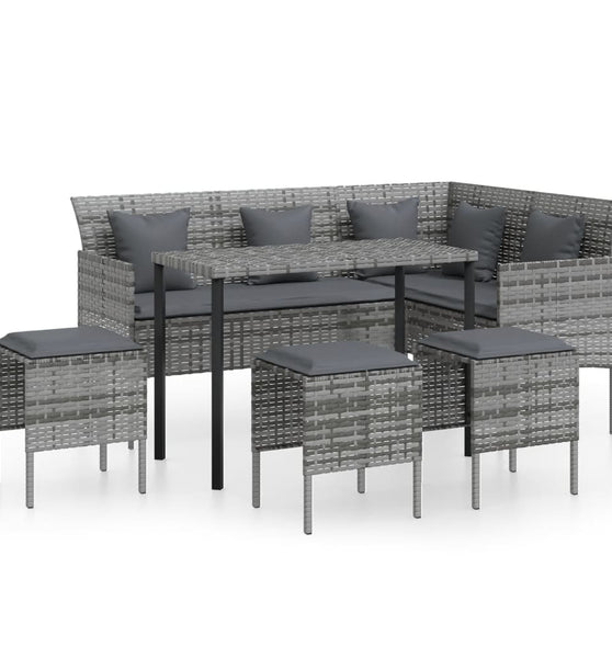 5-tlg. Sofagarnitur in L-Form mit Kissen Poly Rattan Grau
