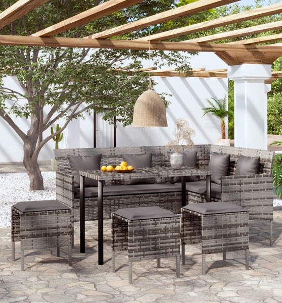 5-tlg. Sofagarnitur in L-Form mit Kissen Poly Rattan Grau