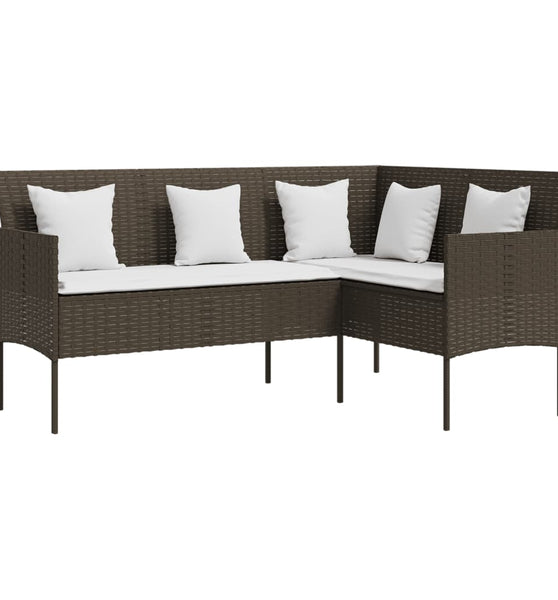 Sofa in L-Form mit Kissen Poly Rattan Braun