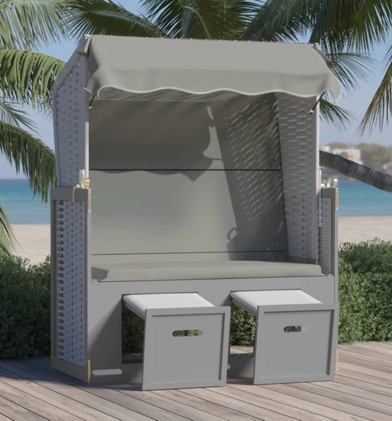 Strandkorb mit Dach Poly Rattan und Massivholz Grau