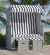 Strandkorb mit Dach Poly Rattan und Massivholz Blau & Weiß