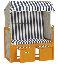 Strandkorb mit Dach Poly Rattan & Massivholz Weiß & Blau