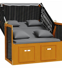 Strandkorb mit Kissen Poly Rattan Massivholz Schwarz Anthrazit