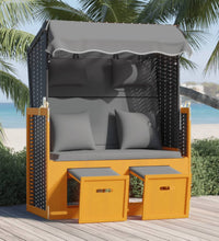 Strandkorb mit Kissen Poly Rattan Massivholz Schwarz Anthrazit