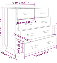 Sideboard HAMAR Weiß 79x40x80 cm Massivholz Kiefer