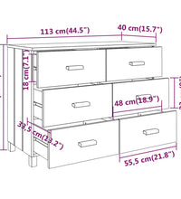 Sideboard HAMAR Hellgrau 113x40x80 cm Massivholz Kiefer