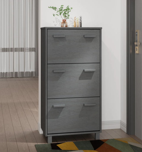 Schuhschrank HAMAR Dunkelgrau 59,5x35x117 cm Massivholz Kiefer