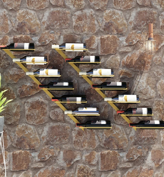 Wand-Weinregale für 7 Flaschen 2 Stk. Golden Metall