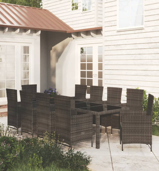 11-tlg. Garten-Essgruppe mit Kissen Poly Rattan Schwarz