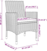 3-tlg. Garten-Essgruppe mit Kissen Poly Rattan Grau