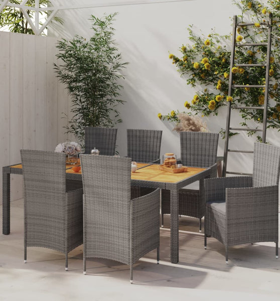 7-tlg. Garten-Essgruppe mit Kissen Poly Rattan Grau