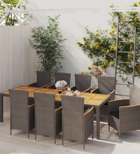 9-tlg. Garten-Essgruppe mit Kissen Poly Rattan Grau