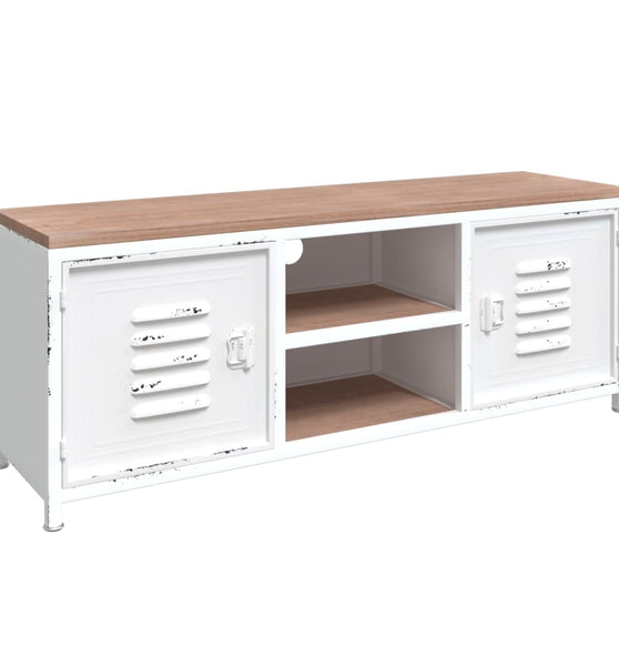 TV-Schrank Weiß 110x30x40 cm Eisen und Massivholz Tanne