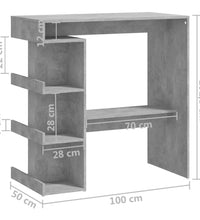 Bartisch mit Regal Betongrau 100x50x101,5 cm Holzwerkstoff