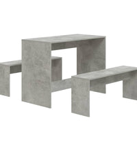 3-tlg. Essgruppe Betongrau Holzwerkstoff