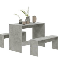 3-tlg. Essgruppe Betongrau Holzwerkstoff