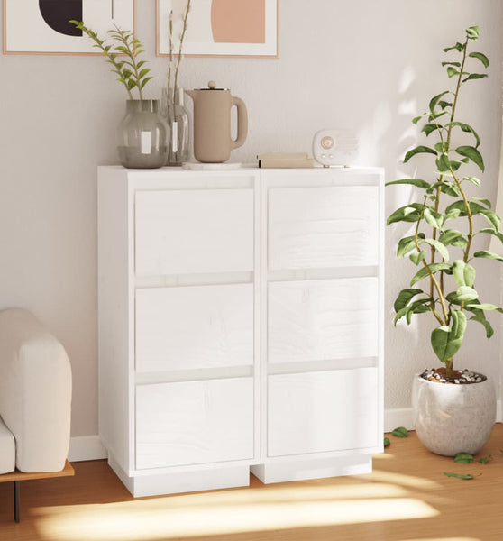 Sideboards 2 Stk. Weiß 32x34x75 cm Massivholz Kiefer