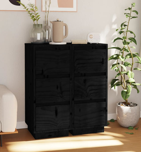 Sideboards 2 Stk. Schwarz 32x34x75 cm Massivholz Kiefer
