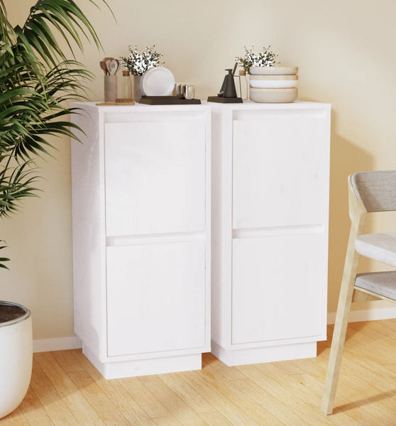 Sideboards 2 Stk. Weiß 31,5x34x75 cm Massivholz Kiefer