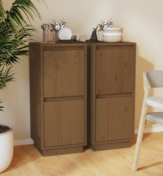 Sideboards 2 Stk. Honigbraun 31,5x34x75 cm Massivholz Kiefer