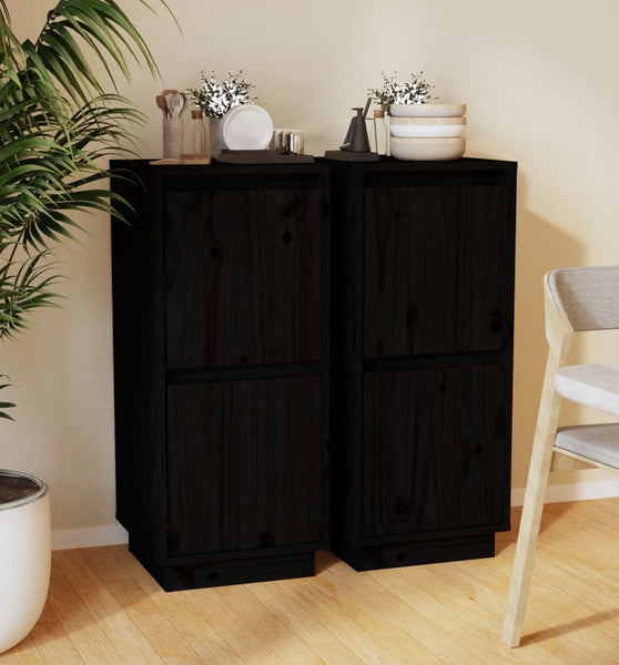 Sideboards 2 Stk. Schwarz 31,5x34x75 cm Massivholz Kiefer