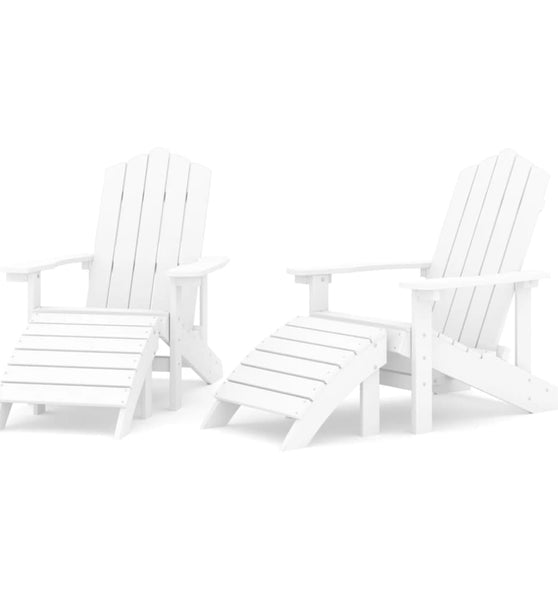 Adirondack-Gartenstühle 2 Stk. mit Hockern HDPE Weiß