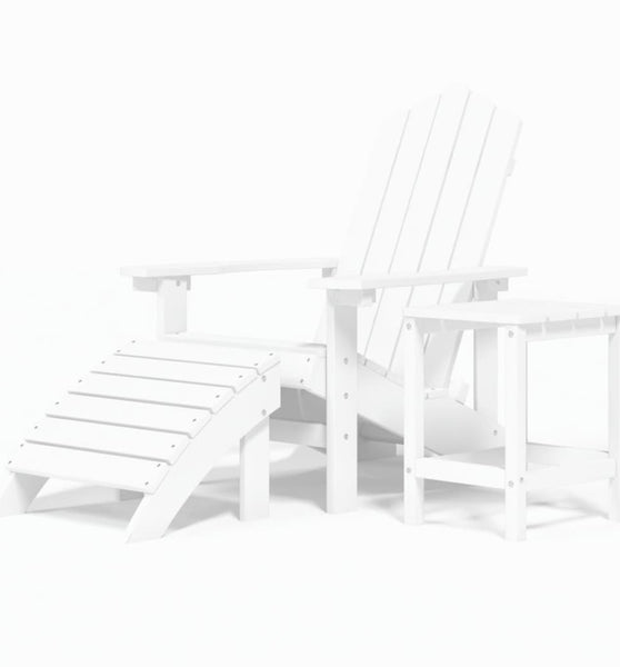 Adirondack-Gartenstuhl mit Hocker & Tisch HDPE Weiß