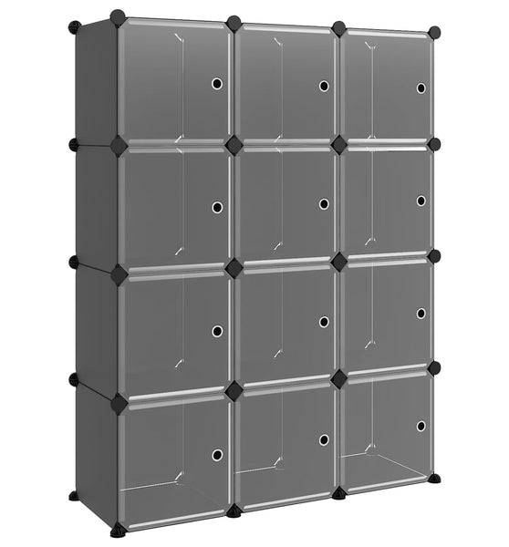 Regalsystem mit 12 Würfeln und Türen Schwarz PP