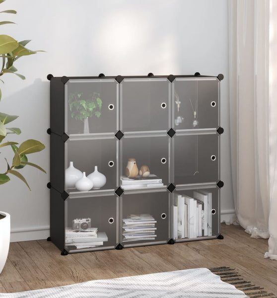 Regalsystem mit 9 Würfeln und Türen Schwarz PP