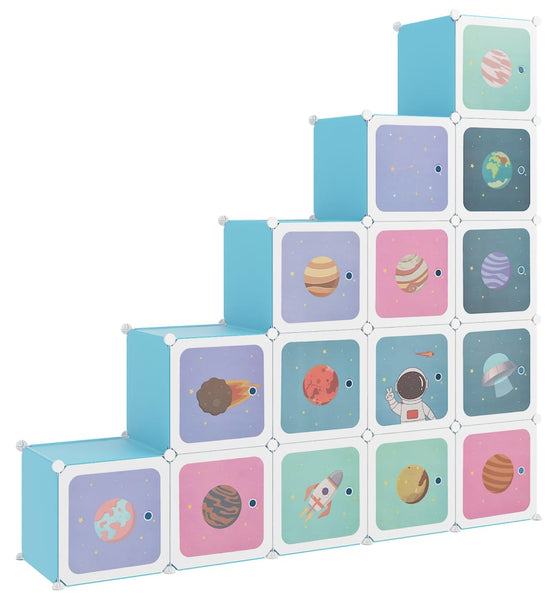 Kinderschrank Modular mit 15 Würfeln Blau PP
