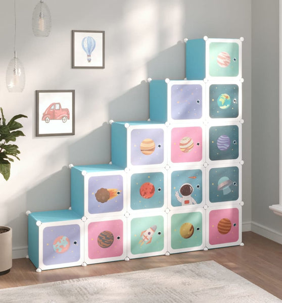 Kinderschrank Modular mit 15 Würfeln Blau PP