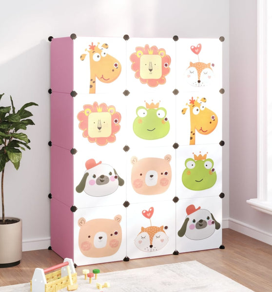 Kinderschrank Modular mit 12 Würfeln Rosa PP